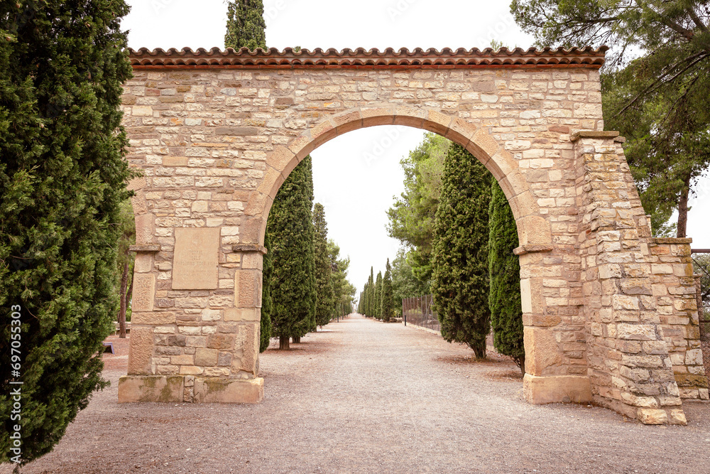 Portal of the Targaryens (Portal dels Targarins fora Vila) - park of Sant Eloi in Tarrega, Province of Lleida, Catalonia, Spain