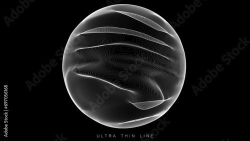 Ultra thin line fluid geometry. Dynamic vector distorted spheres.