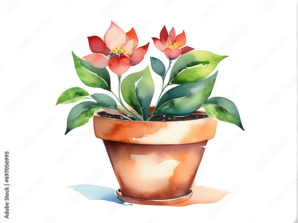 Blossoming Hope: Watercolor Illustration of a Flowerpot Symbolizing Growth and Potential. generative AI Blossoming Hope: Watercolor Illustration of a Flowerpot Symbolizing Growth and Potential. generative AI