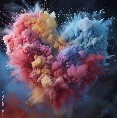 Abstract artistic rendering of a burst of colorful clouds  resembling an explosion or celestial event