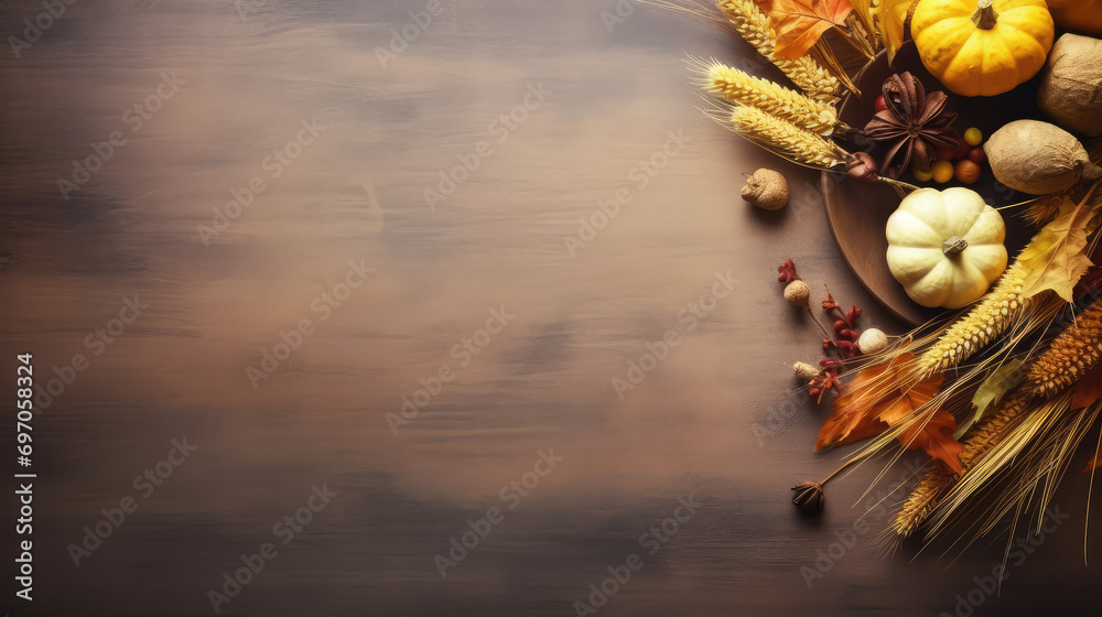 Thanksgiving serene nature, Flat lay, top view, copy space 
