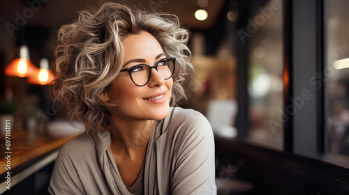 Portrait of a Content Middle-aged Woman. Generative AI.