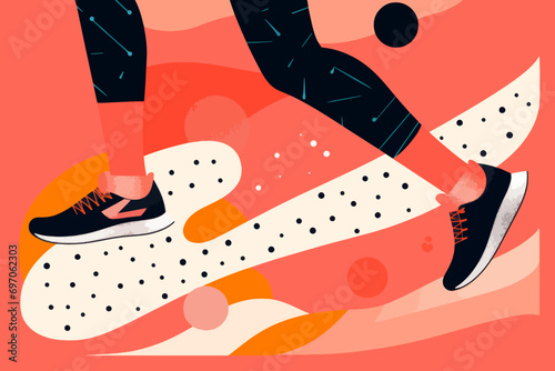 Colourful abstract design of a person jogging. Health and fitness