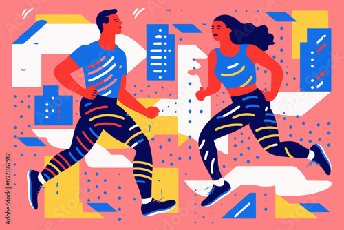 Colourful abstract design of a person jogging. Health and fitness