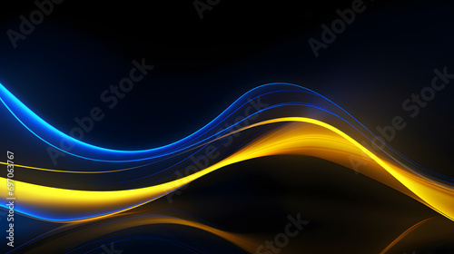 Beautiful abstract futuristic dark background with neon blue and yellow glow.