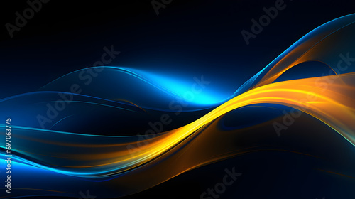 Beautiful abstract futuristic dark background with neon blue and yellow glow.