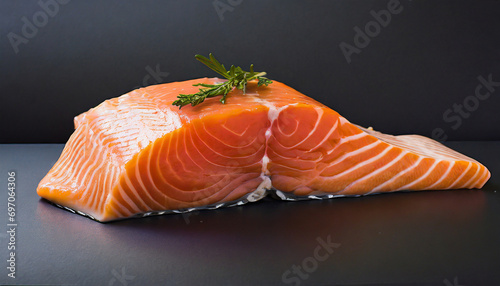 Raw salmon on a gray surface with dill