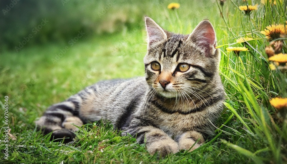 cat on laying on the grass cat on laying on the grass