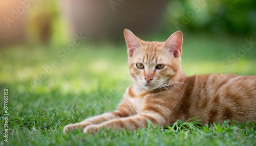 Cat laying on the grass