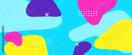 Colorful colourful abstract pop art color paint splash pattern banner. Vector overlay geometric design of trendy memphis style. Trendy Memphis 80s-90s style