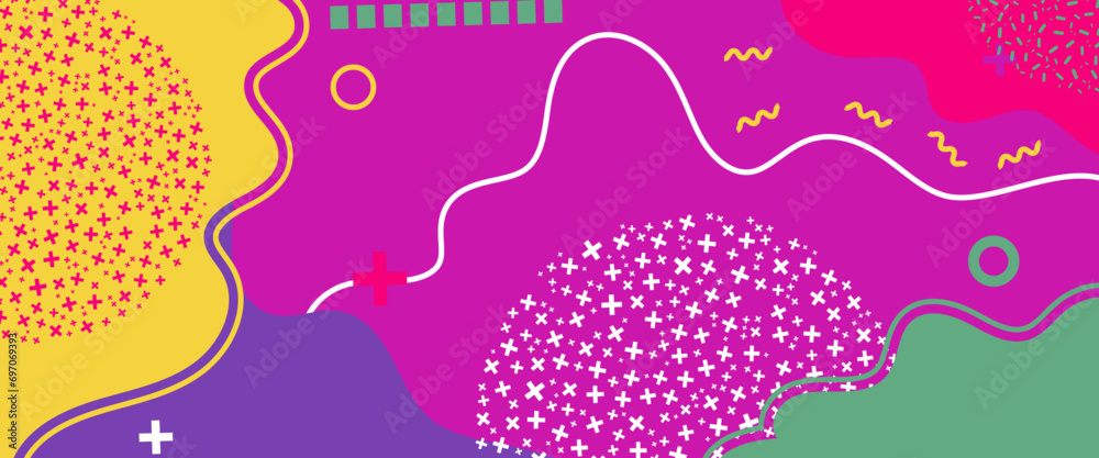 Colorful colourful pop art abstract shapes banner poster vector Illustration. Trendy Pop Art Memphis 80s-90s style Colorful colourful pop art abstract shapes banner poster vector Illustration. Trendy Pop Art Memphis 80s-90s style