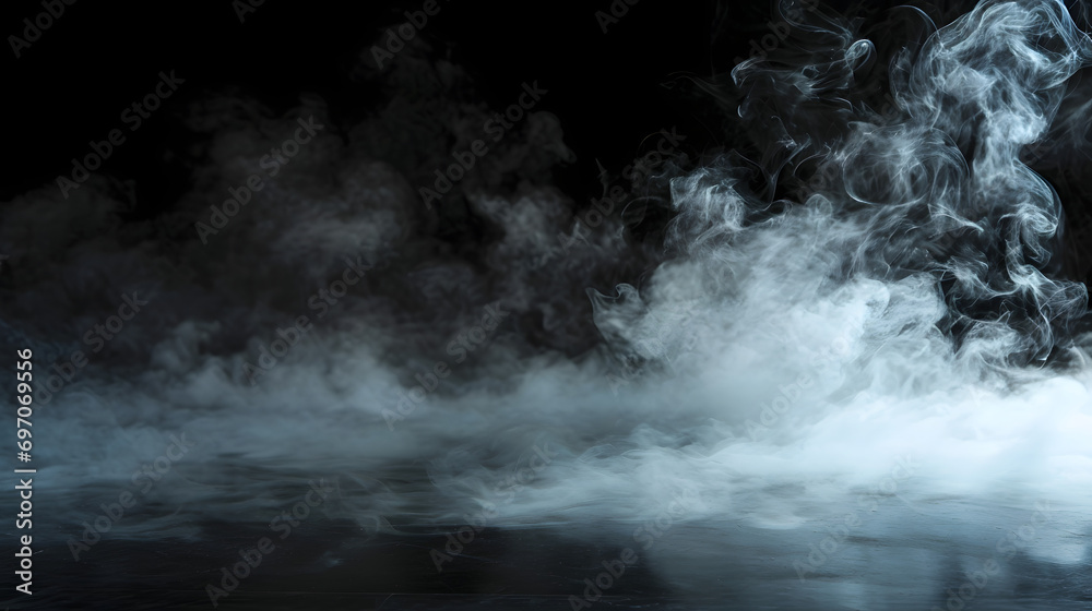Empty dark background with smoke or fog on the floor. Empty dark background with smoke or fog on the floor.
