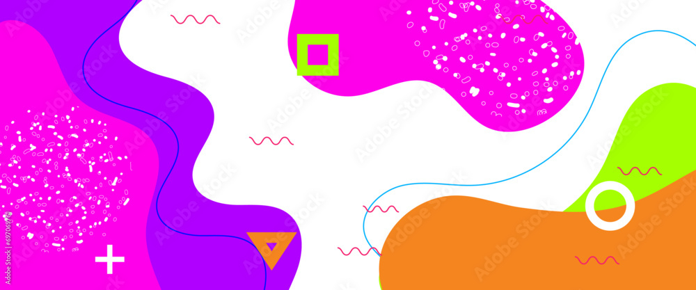 Colorful colourful pop art abstract shapes banner poster vector Illustration. Trendy Pop Art Memphis 80s-90s style