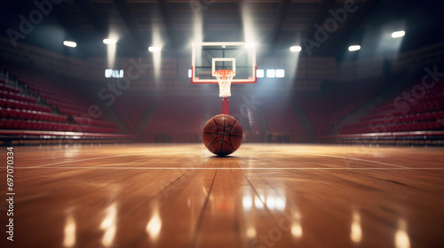 basketball ball in the middle of a court generative ai photo