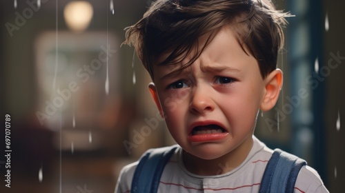 child expressing an emotion of annoyance and sadness generative ai photo