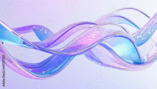 Dynamic 3d rendering illustration of liquid glass with colorful blue and pink reflections composition. 