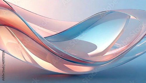 Dynamic 3d rendering illustration of abstract liquid glass with colorful reflections composition. 