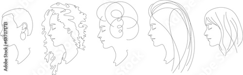 Set of women and hairstyle, fashion concept, female beauty, vector illustration for beauty salon, advertising, contemporary art