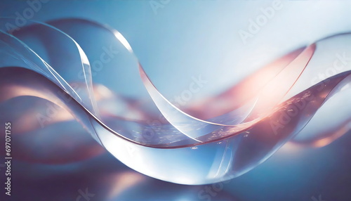 Dynamic 3d rendering illustration of abstract liquid glass with colorful  reflections composition.   photo