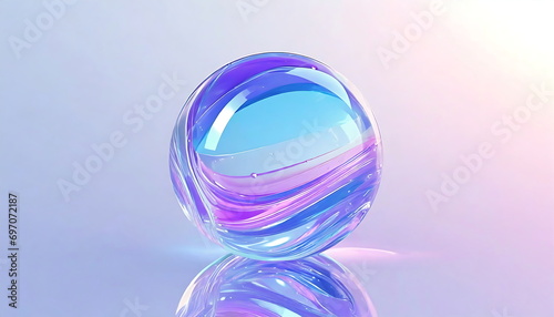 Dynamic 3d rendering illustration of sphere glass with colorful blue, purple and pink reflections composition.   © Aksaka