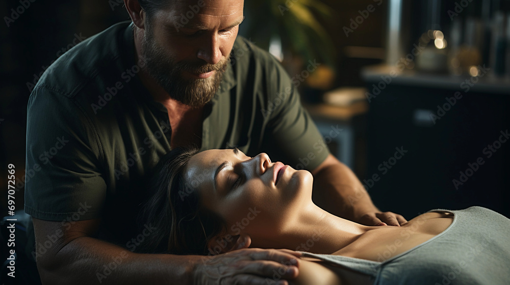 A relaxed woman getting a massage.