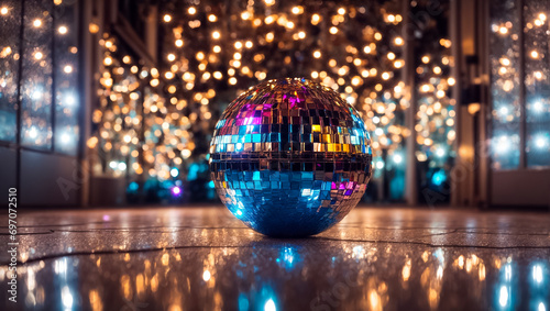 Beautiful colored disco ball closeup holiday