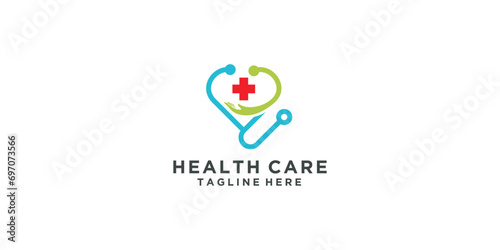 stethoscope and health love logo design template. combination of love icon and stethoscope