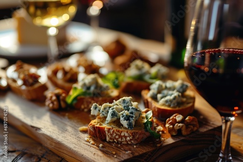 Sommelier s Palette  Unlocking the Secrets of Wine Tasting - A Culinary Extravaganza as Blue Cheese Finds Its Perfect Match in the Expertly Paired Wines.