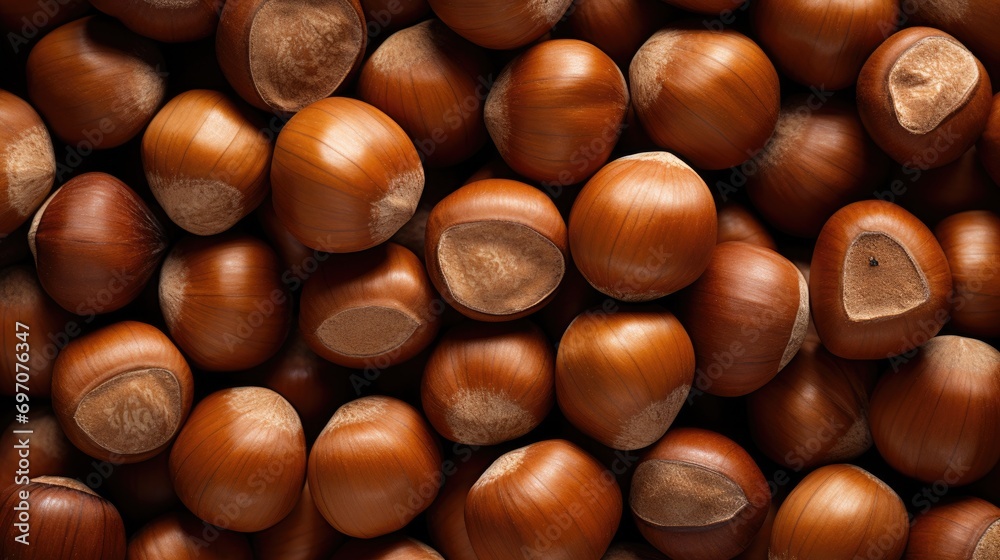 Organic hazelnuts background, pattern. Hazelnut in shell isolated. Nuts packaging design, close-up hazelnut background. Generative ai Organic hazelnuts background, pattern. Hazelnut in shell isolated. Nuts packaging design, close-up hazelnut background. Generative ai