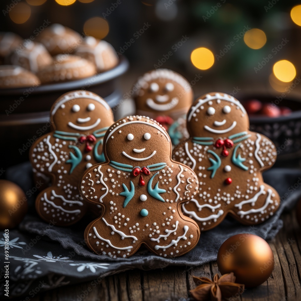 A group of decorated gingerbread cookies. A group of decorated gingerbread cookies.