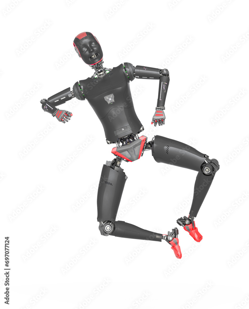 Fototapeta premium female cyborg is jumping and happy