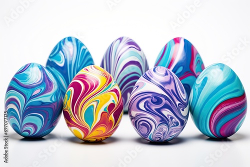 Painted in different colors Easter eggs on a white background