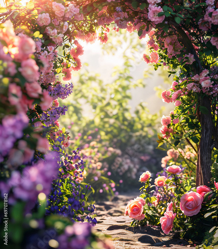 Jardin fleuri, arche de fleurs photo