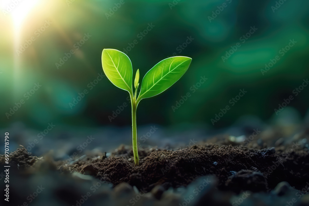 Young Plant Growing In Garden With Sunlight. Ature ecology and growth concept with copy space. Generative AI. Young Plant Growing In Garden With Sunlight. Ature ecology and growth concept with copy space. Generative AI.