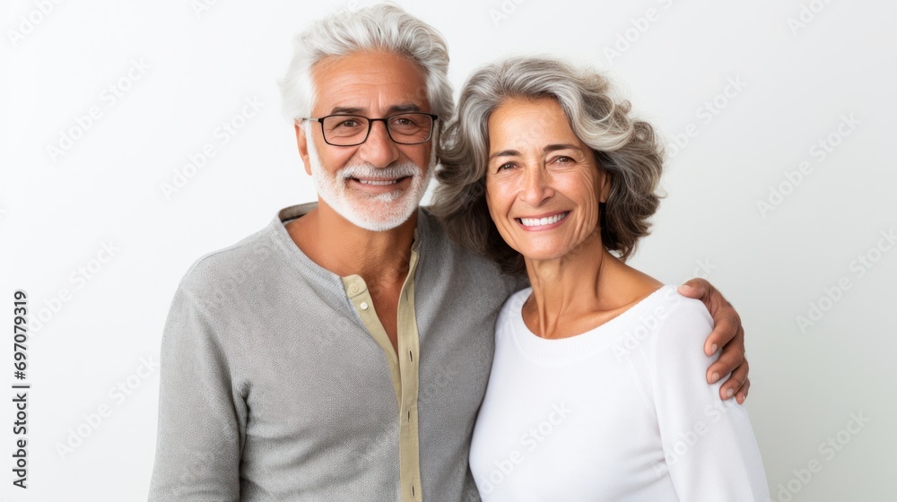 a smiling senior family couple enjoying life after retirement in the bright white background a smiling senior family couple enjoying life after retirement in the bright white background