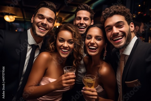 Multiracial young friends. drinking at the party. after office hours. fun and excitement. enjoying the fun time in the evening