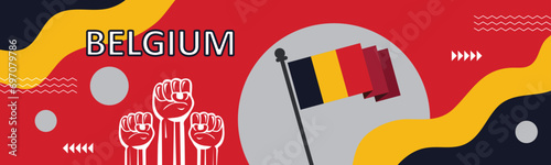 Belgium national day banner with flag colors background, Happy holiday. Independence and freedom day. Poster, banner, template vector design..eps