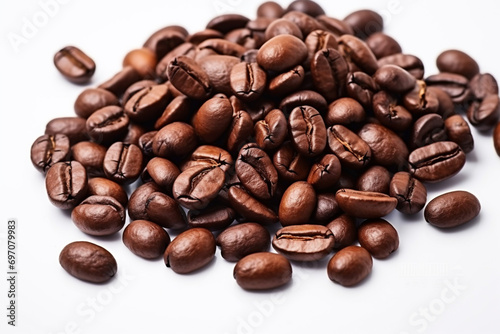 a small portion of roasted coffee beans isolated white background