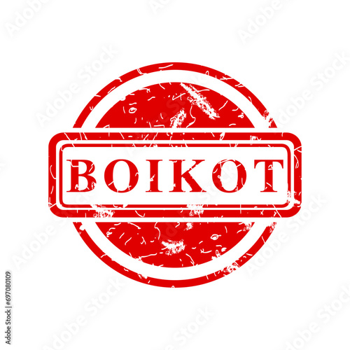 boikot, boycott in indonesia language, simple vector circle rust dirty red simple vector rubber stamp effect
