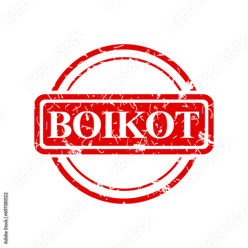 boikot, boycott in indonesia language, simple vector circle rust dirty red simple vector rubber stamp effect
