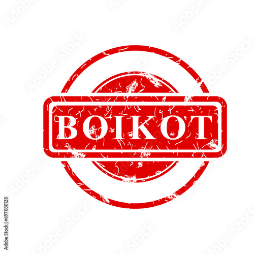 boikot, boycott in indonesia language, simple vector circle rust dirty red simple vector rubber stamp effect
