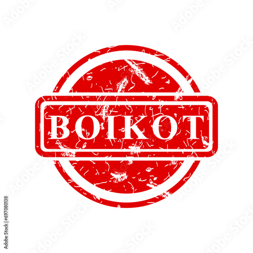 boikot, boycott in indonesia language, simple vector circle rust dirty red simple vector rubber stamp effect 