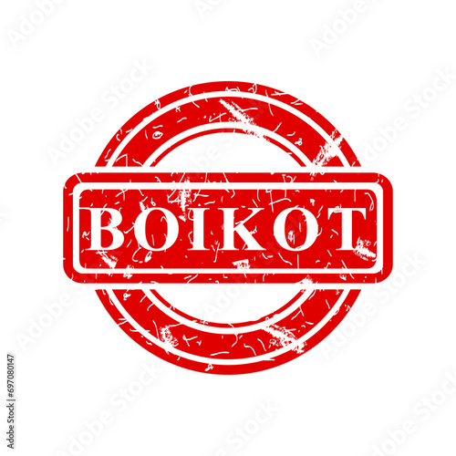 boikot, boycott in indonesia language, simple vector circle rust dirty red simple vector rubber stamp effect
