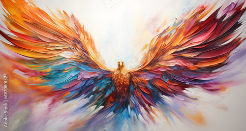 An abstract painting phoenix colorful feather background, 4K Desktop wallpaper © Iwankrwn