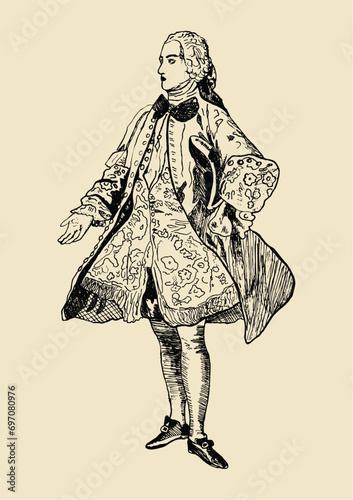 English man royal court dress 17th century vector