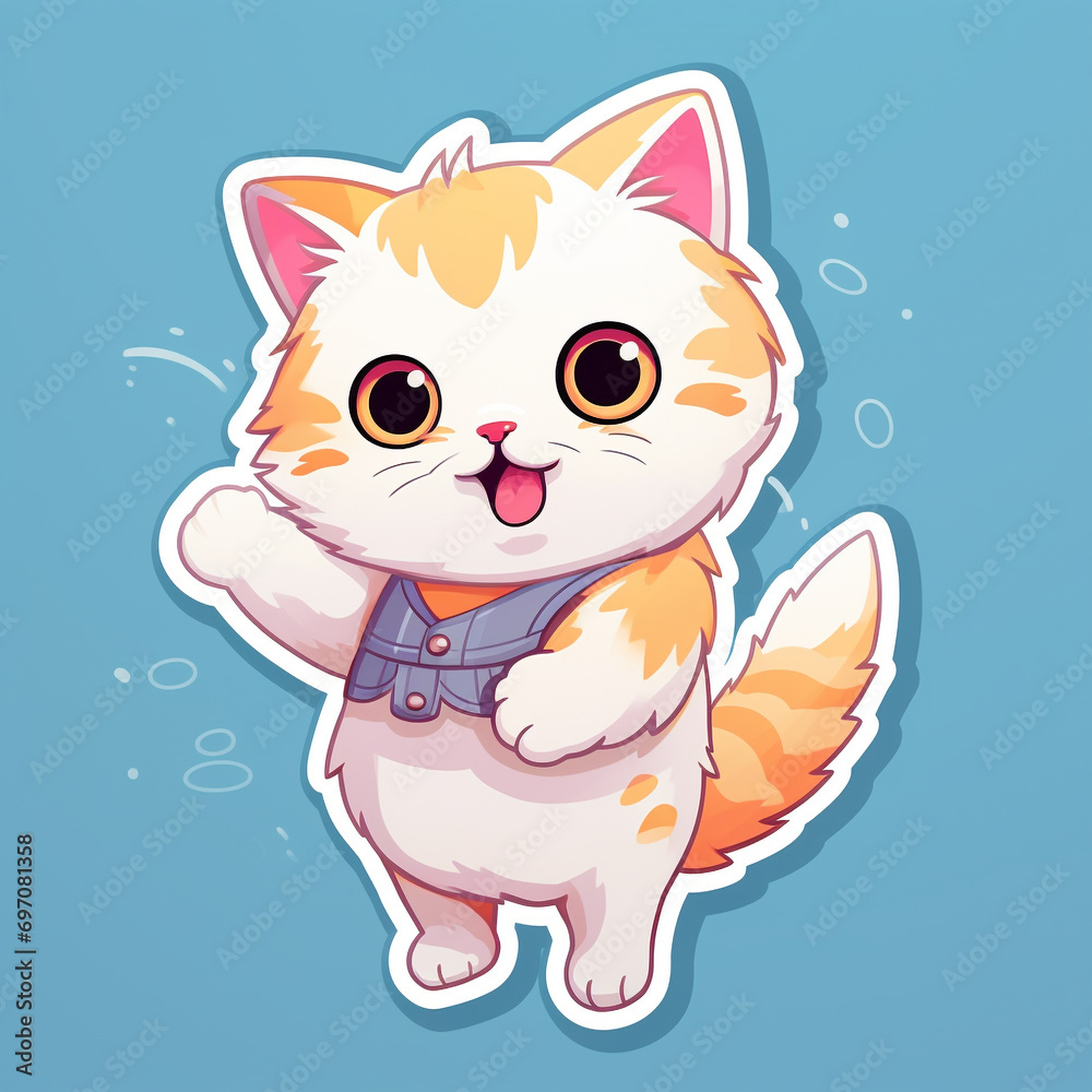 Cute stickers with cats isolated on a white background. Kitten in full growth