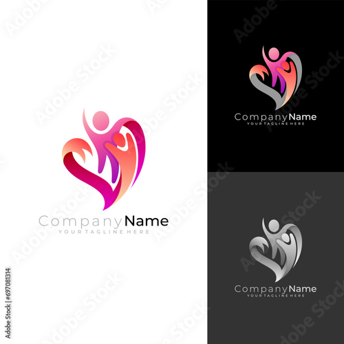 Family care logo template, red color, love care design , charity logos