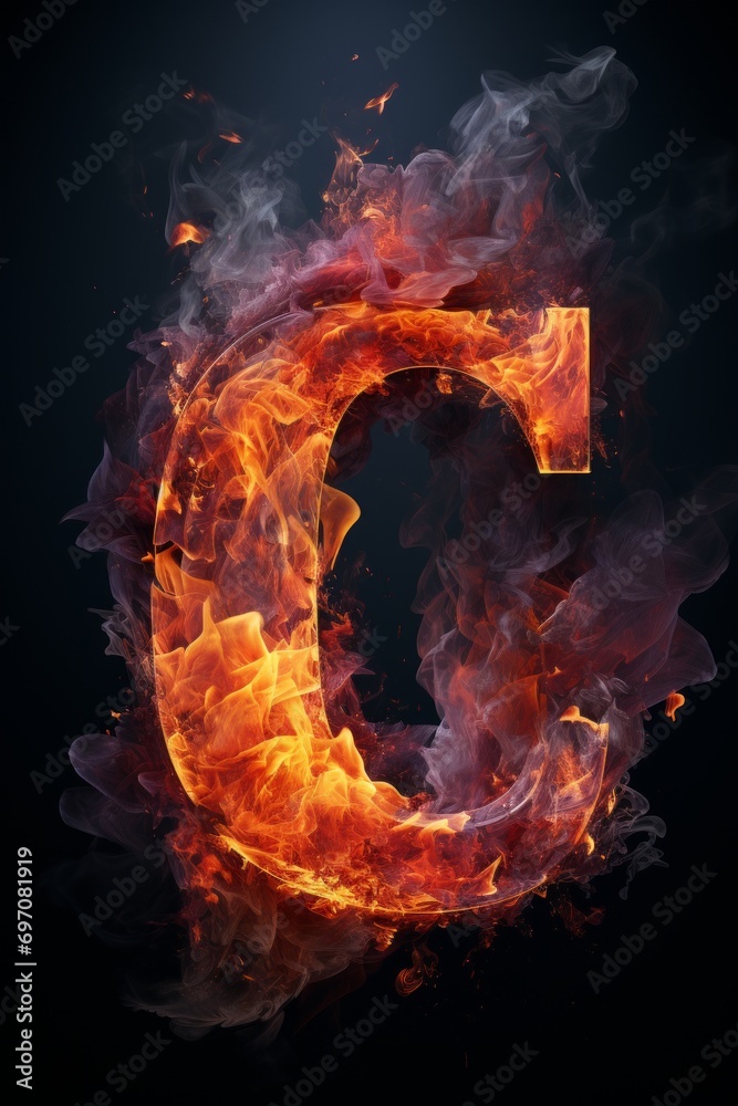 Fototapeta premium A flaming capital letter C in Serif font.