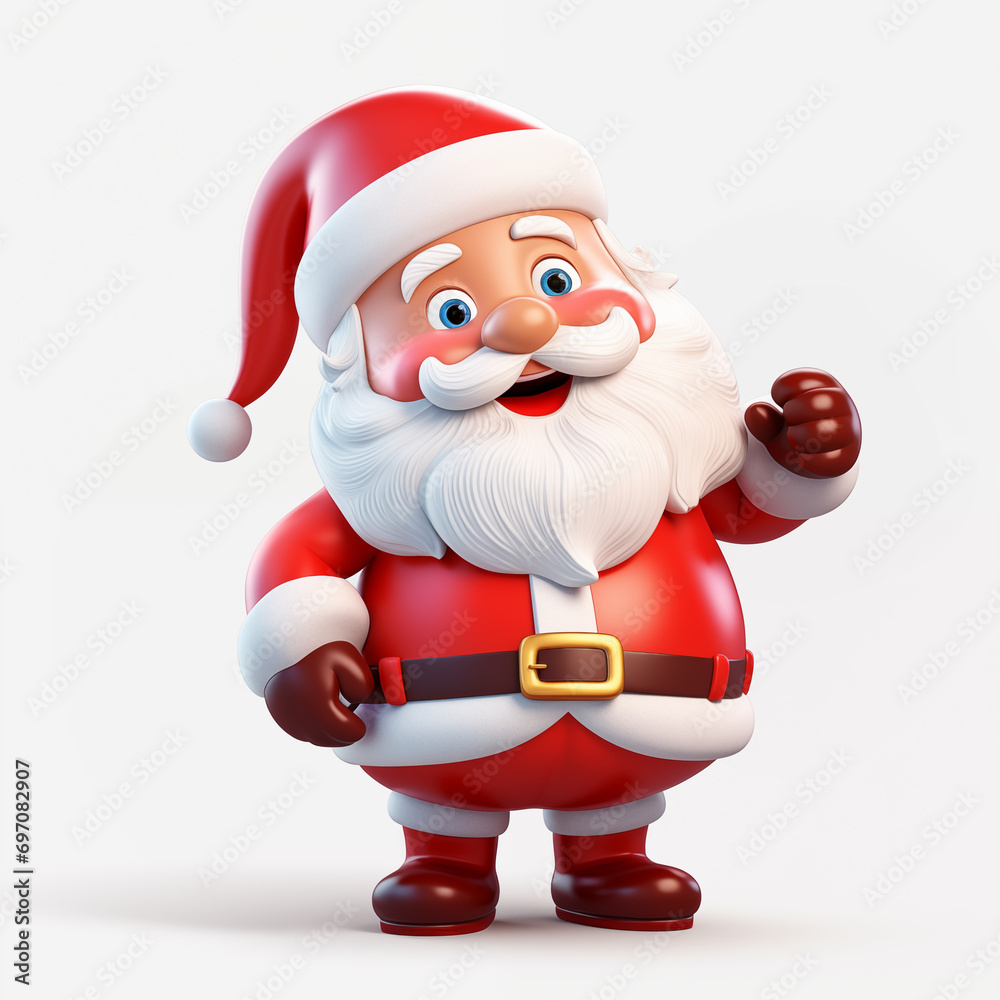 Cheerful Santa Claus in traditional red costume isolated on white background. New Year and winter holidays. Funny cartoon character for design greeting card, banner, poster, print