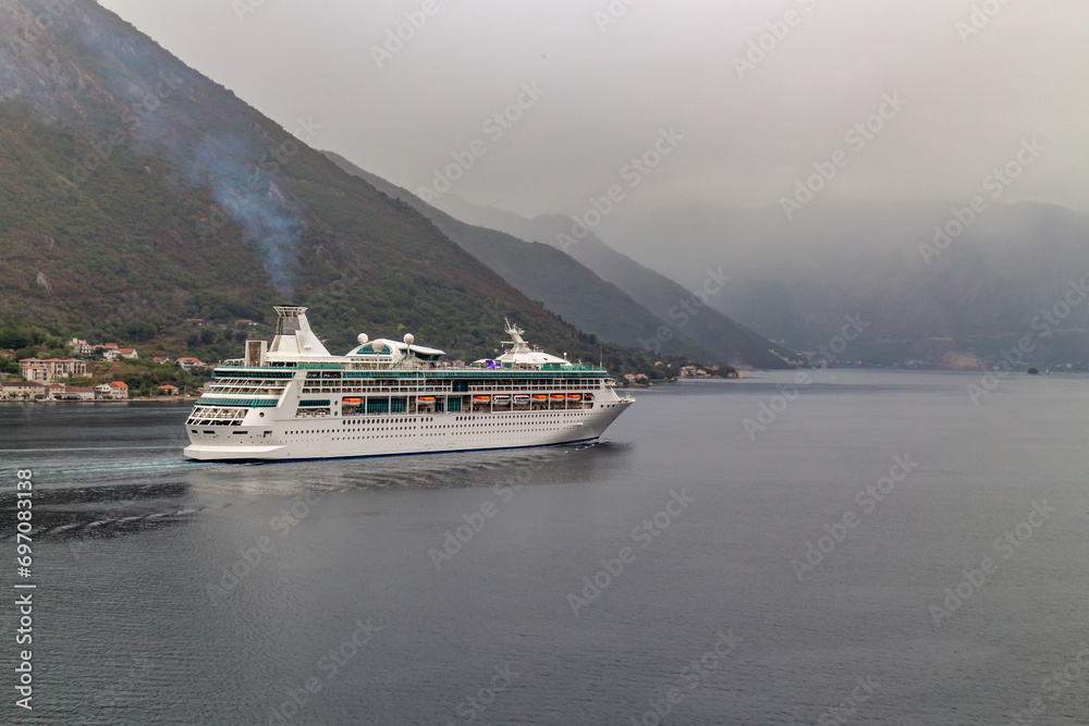 Cruise ship sailing in the Bay of Kotor,